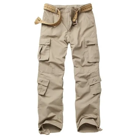 TRGPSG Men's Casual Work Cargo Pants Outdoor Hiking Pants with Pockets(No Belt),Khaki 38x33