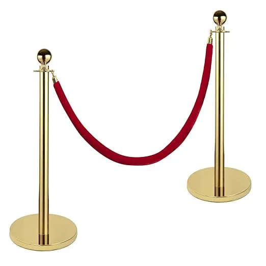 Yumhome Gold Stanchion Set 2pcs Posts 5ft Red Velvet Rope Crowd Control Barrier ...