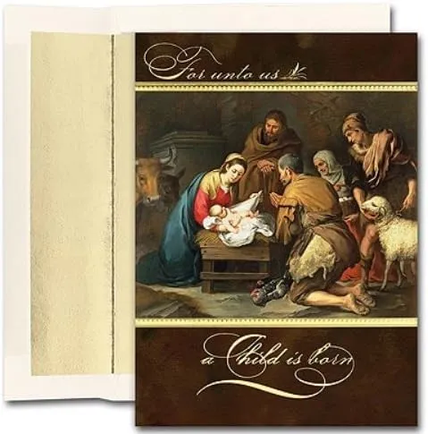 JAM Paper A Child Is Born Nativity Scene Design Christmas Card Set