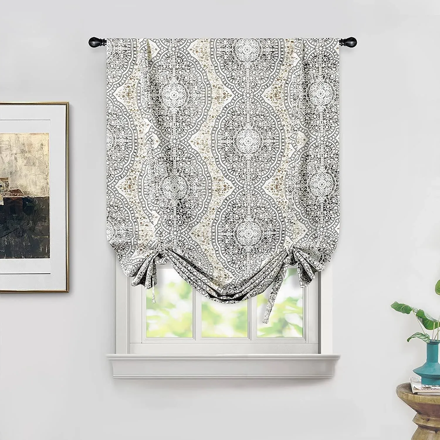 Driftaway Adrianne Damask Floral Pattern Tie Up Curtain