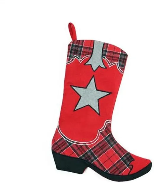 Northlight 18.5" Country Rustic Red and Black Plaid Cowboy Boot Christmas Stocking