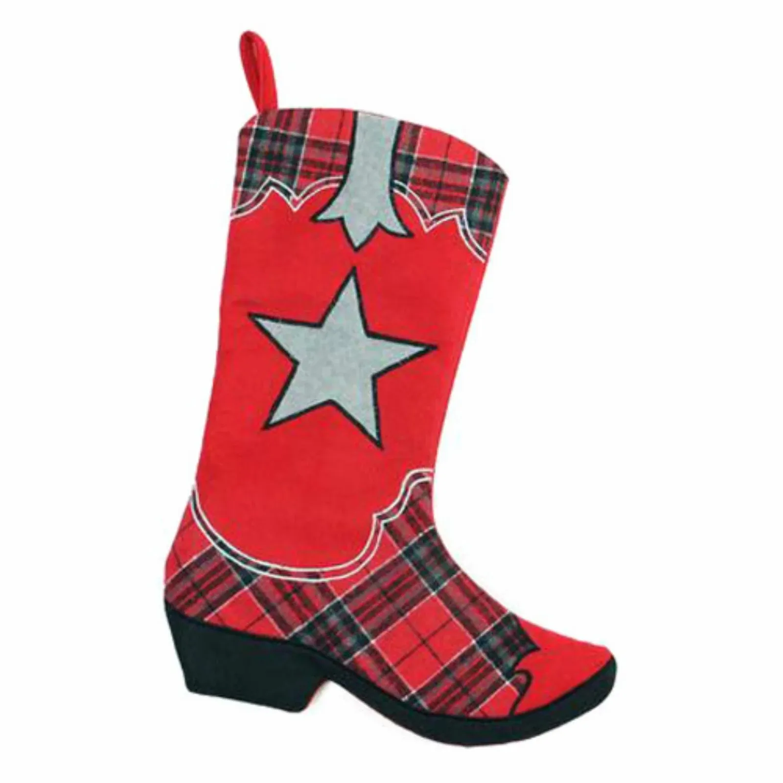 Northlight 18.5" Country Rustic Red and Black Plaid Cowboy Boot Christmas Stocking