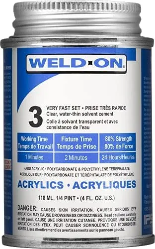 IPS Weld-On 3 Acrylic Plastic Cement with Weld-On Applicator Bottle with Needle, 4 oz Can, Clear