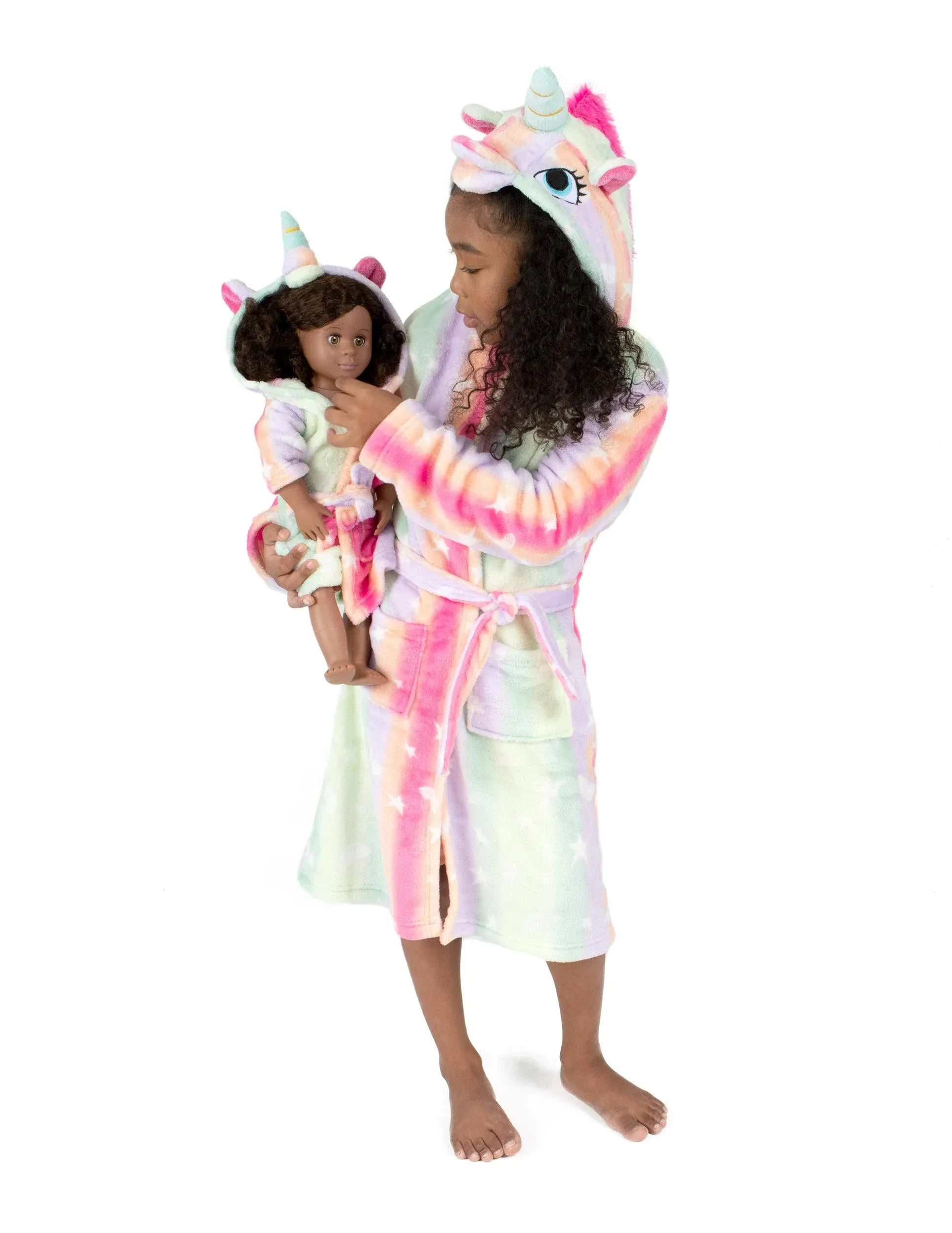 Leveret Girls and Doll Fleece Hooded Robe Stars 5 Year