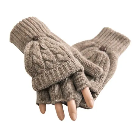 VEAREAR Winter Warm Women Knitted Gloves Half Finger Flip Students Mittens Warmer Gift