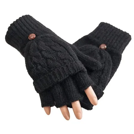 VEAREAR Winter Warm Women Knitted Gloves Half Finger Flip Students Mittens Warmer Gift