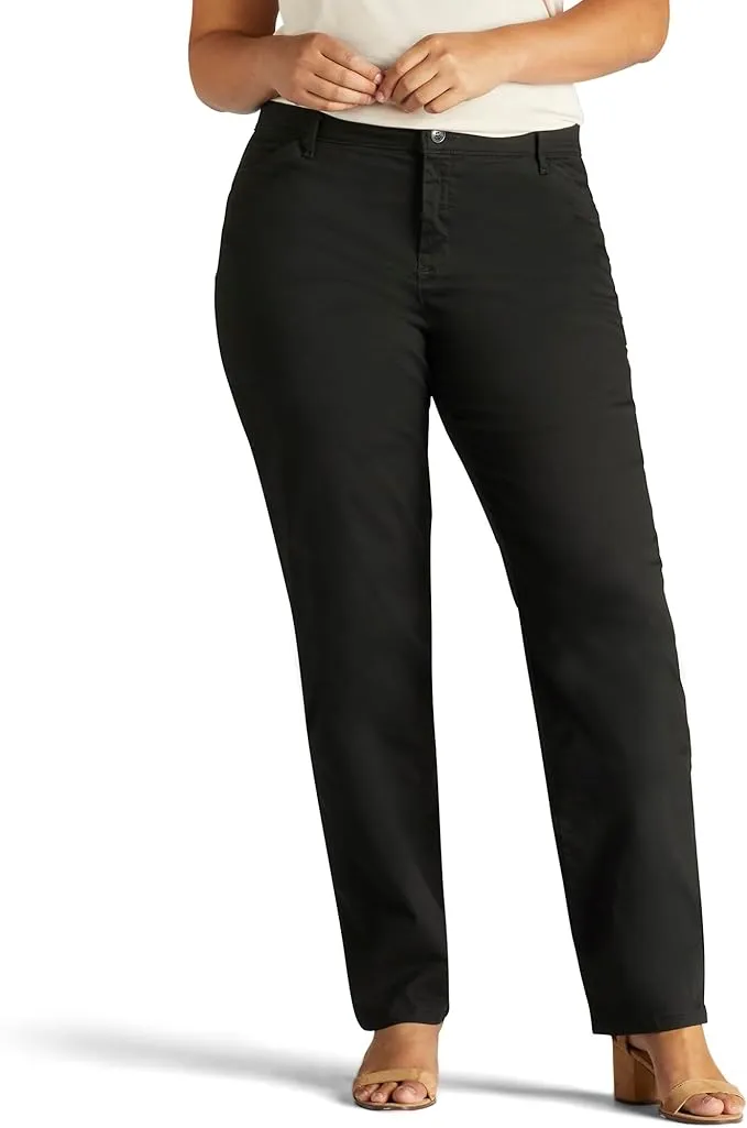 Lee Women's Plus Relaxed Fit Straight Leg Pants, Size: 22M, Black