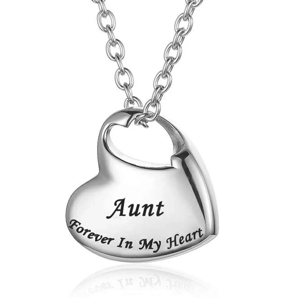 Gisunye Cremation Urn Necklace for Ashes Urn Jewelry,Forever in My Heart Carved Stainless Steel Keepsake Waterproof Memorial Pendant for Mom & Dad