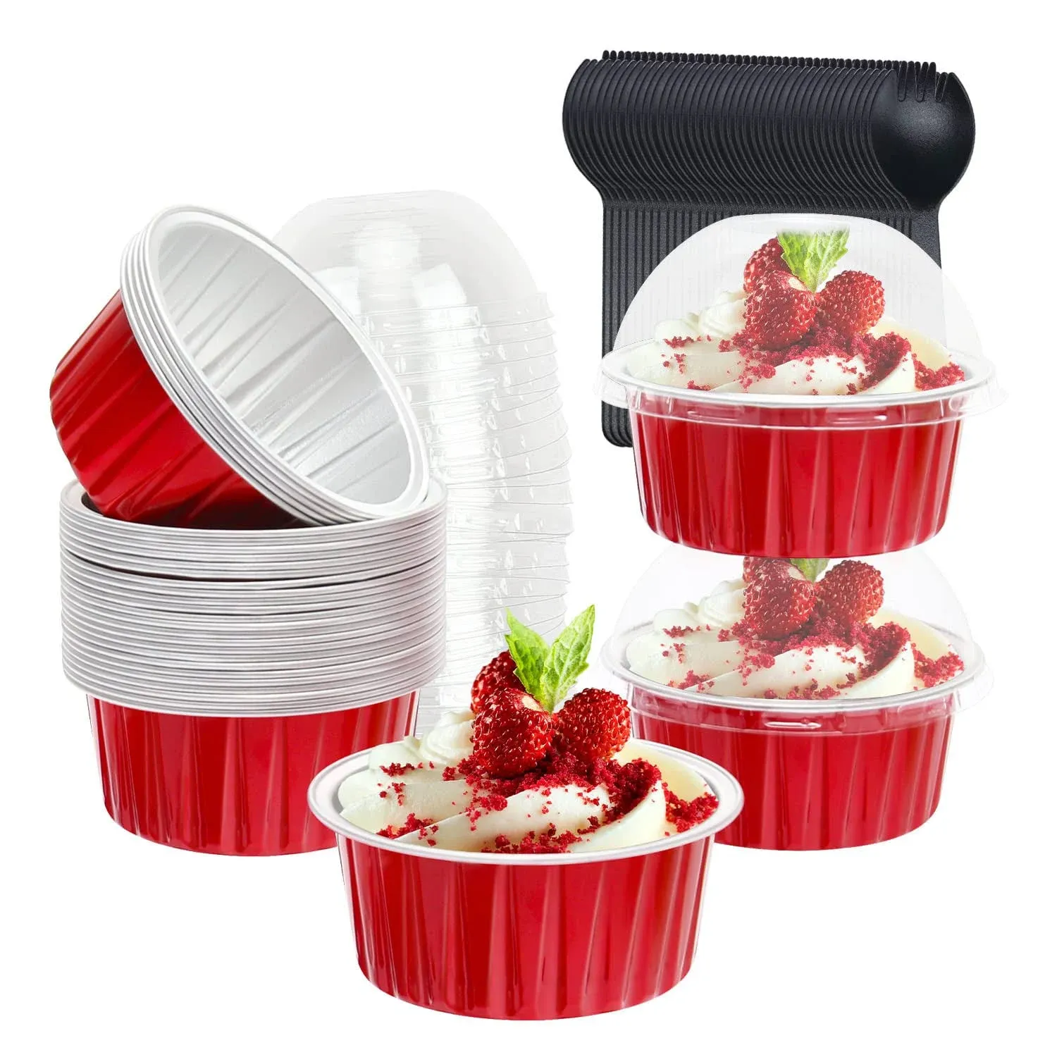 Red Cupcake Liners Muffin Tins 50 Pack,Free-Air 5oz Aluminum Foil Baking Cups ...