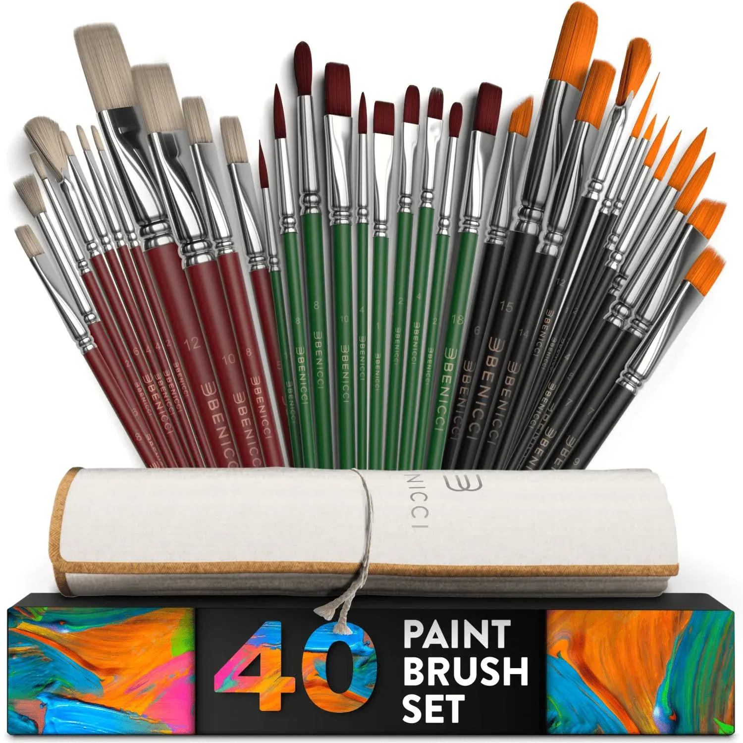 40 Pieces Professional Artist Paint Brush Set with Storage Case Includes Round