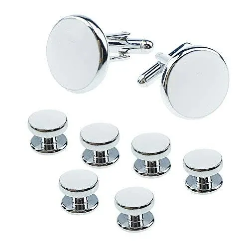 UJOY Cufflinks and Studs Set Blanks Round 4 Colors Shirt Tuxedo Buttons Packe...