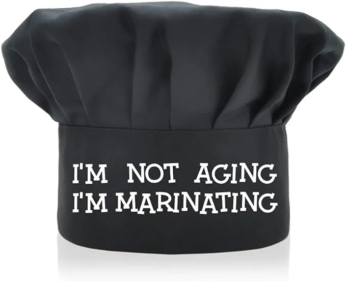 AGMdesign Funny Chef Hat, I'm Not Aging I'm Marinating, Adjustable Kitchen Cooking Hat for Men & Women Black, Mother's Day/Father's Day/Birthday Gift for Him, Her, Mom, Dad, Friend