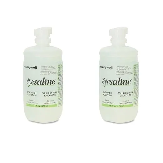 Honeywell Personal 16 oz. (473 ml) Trilingual Sterile Saline Eye Wash Bottle with Extended Flow Nozzle - 32-000454-0000-H5 (2 Bottles)