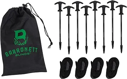 Barronett Blinds® All-Terrain Ground Stake Kit, 8 Threaded Tip Stakes, 4 Tie-Downs, Carry Bag, BA705, Black