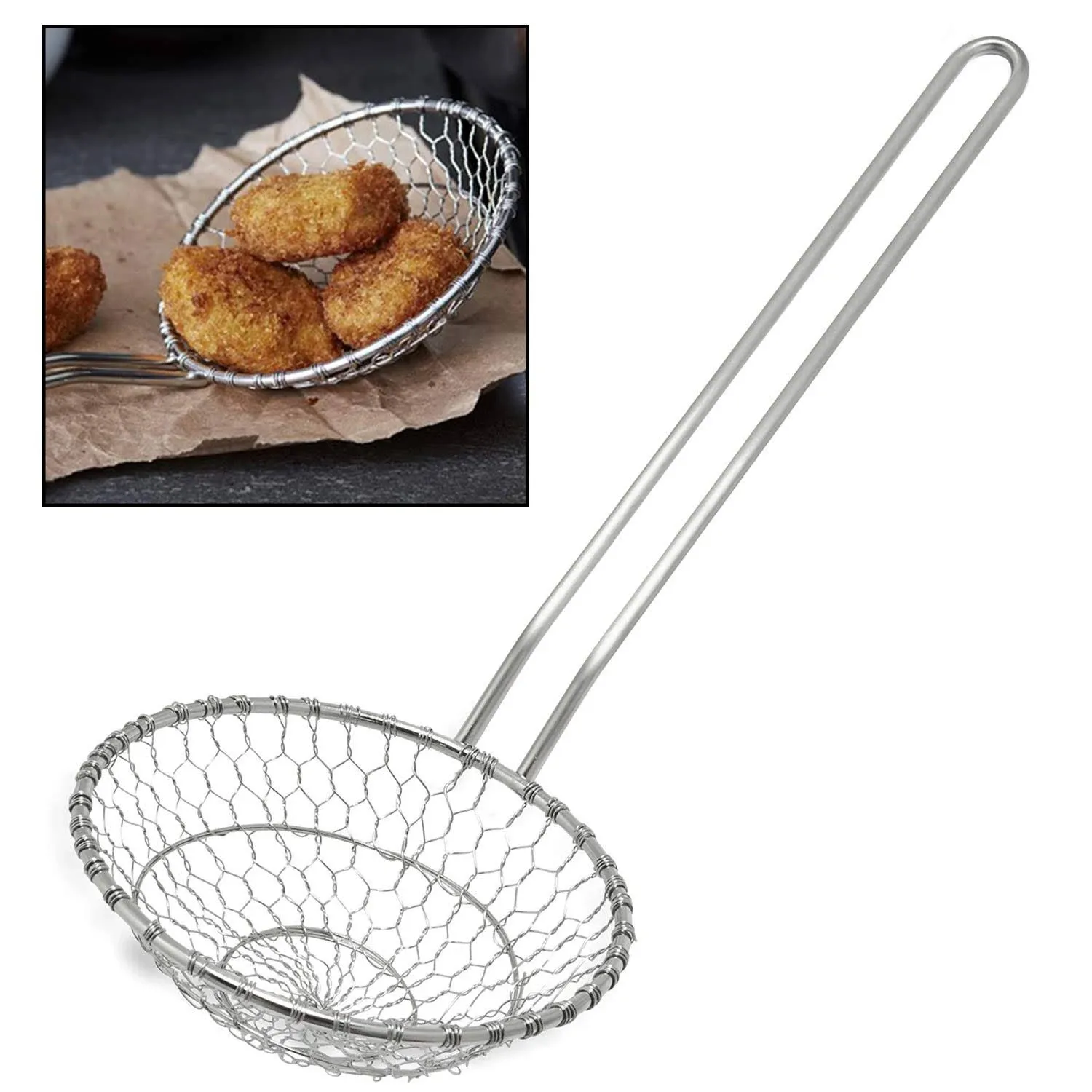 Hicook Stainless Steel Kitchen Spider Strainer Skimmer Ladle Food Dumpling for 5