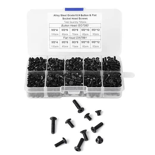 720PCS M3 Hex Bolt Screw Assorted M3X4Mm 6Mm 8Mm 10Mm 12Mm Black Alloy Steel Pan