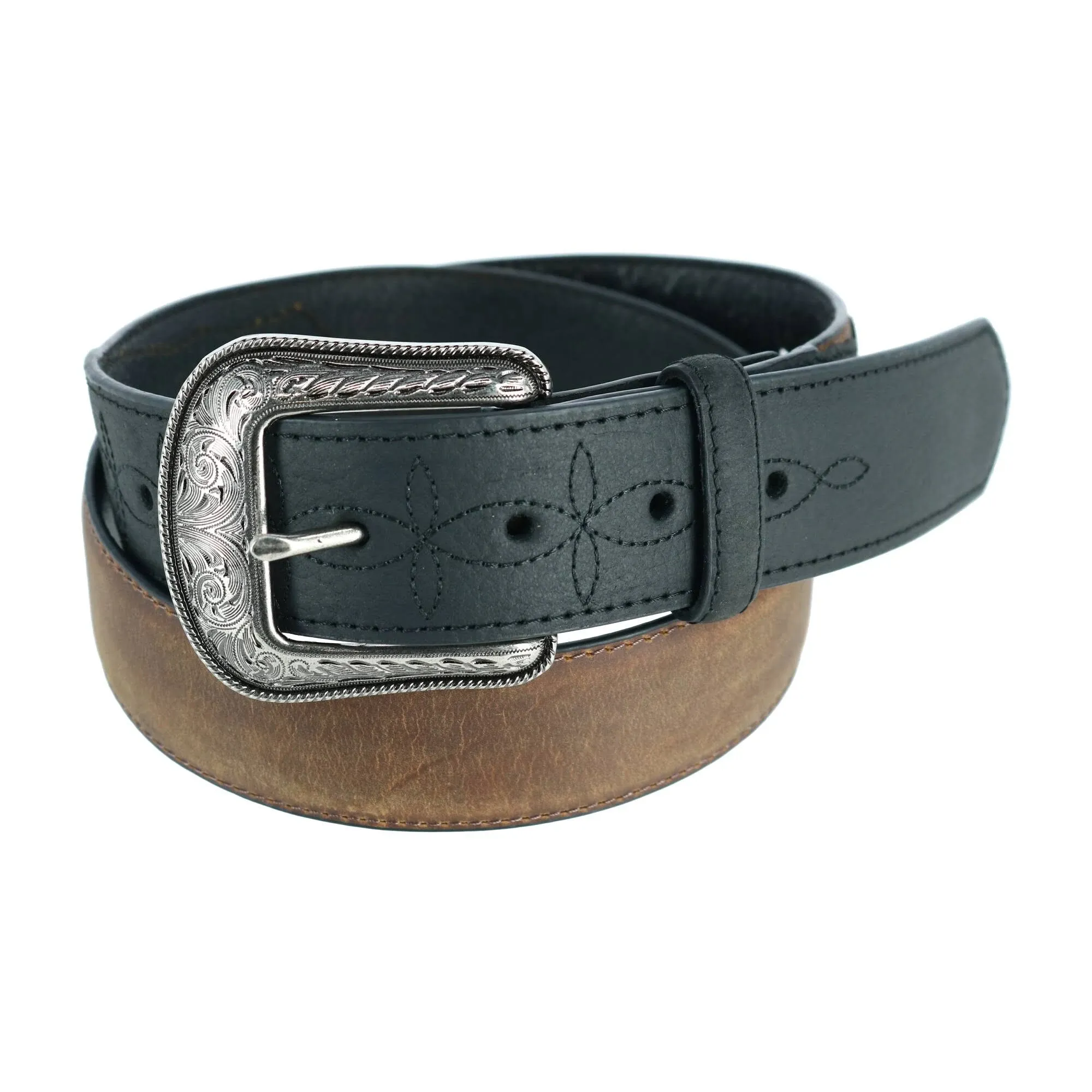 Wrangler Men's Bison and Crazyhorse Leather Belt with Billets - Black