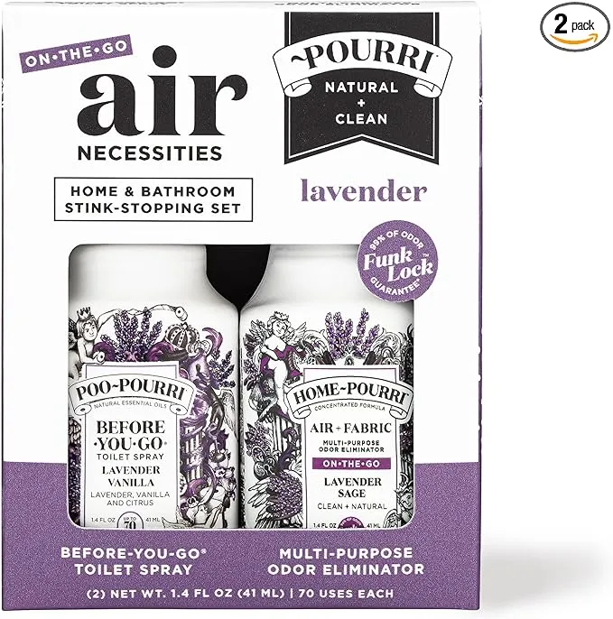 Poo~Pourri + Home~Pourri, Pourri Home and Bathroom Stink-Stopping Set, Lavender, Natural + Clean Travel Friendly, (ST9572), 1.4 Oz (Pack of 2)