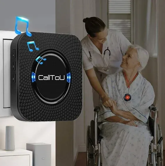 CallToU Caregiver Pager Wireless Call Button System 2 Transmitters 1 Plug-in Receiver 1 Battery Portable Receiver Nurse Calling Alert for Elderly Patient Disabled