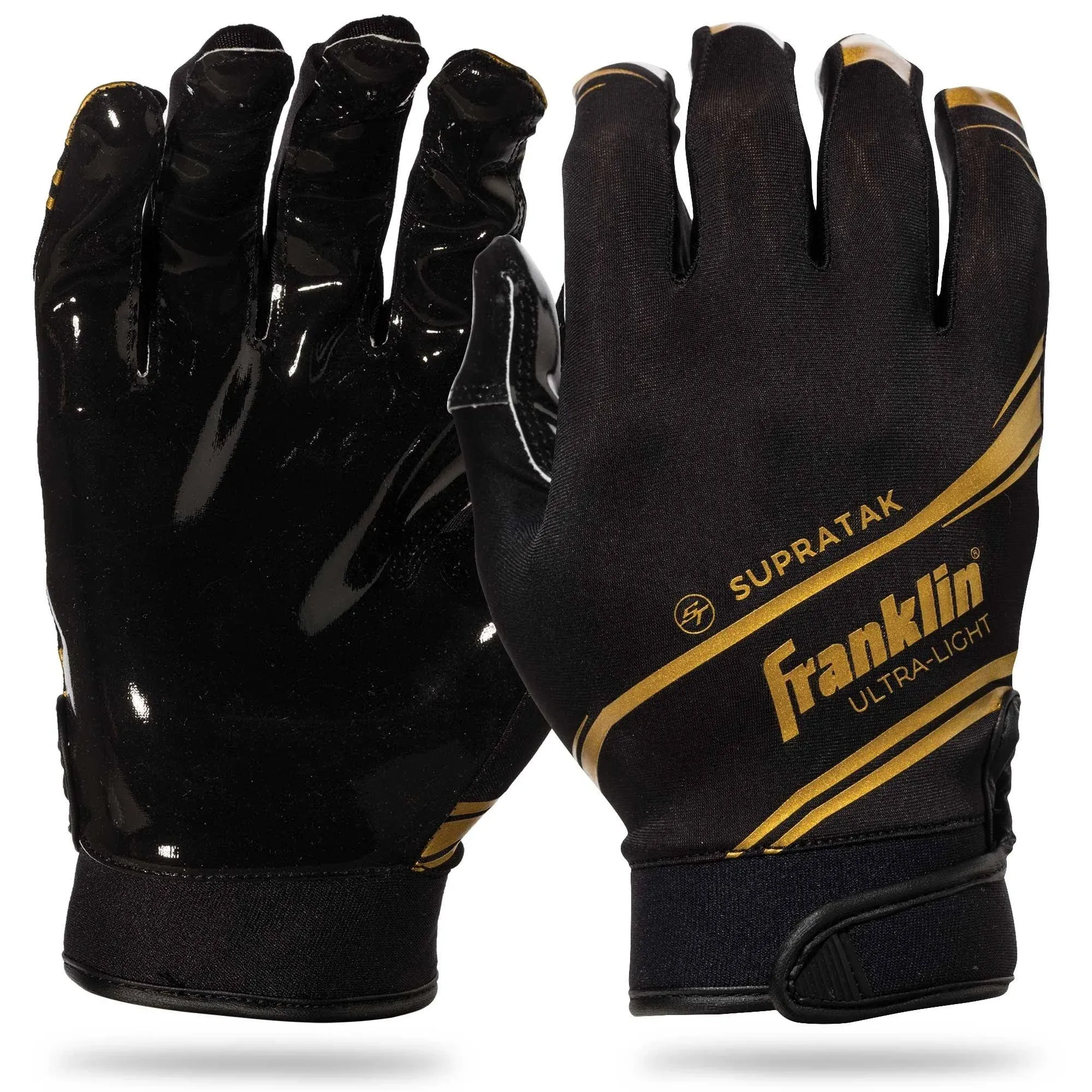 Franklin Sports Supratak Football Receiver Gloves - Black/Chrome - Adult X-Large