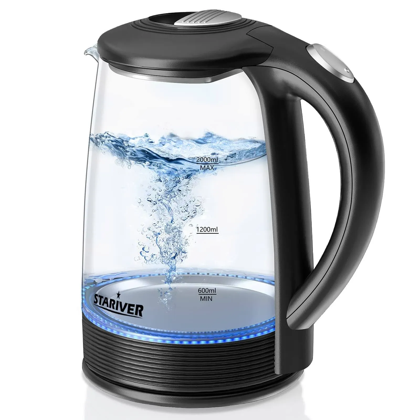 Stariver Electric Kettle Glass Tea Kettle Heater, 2 Liter Large Capacity with LED ...