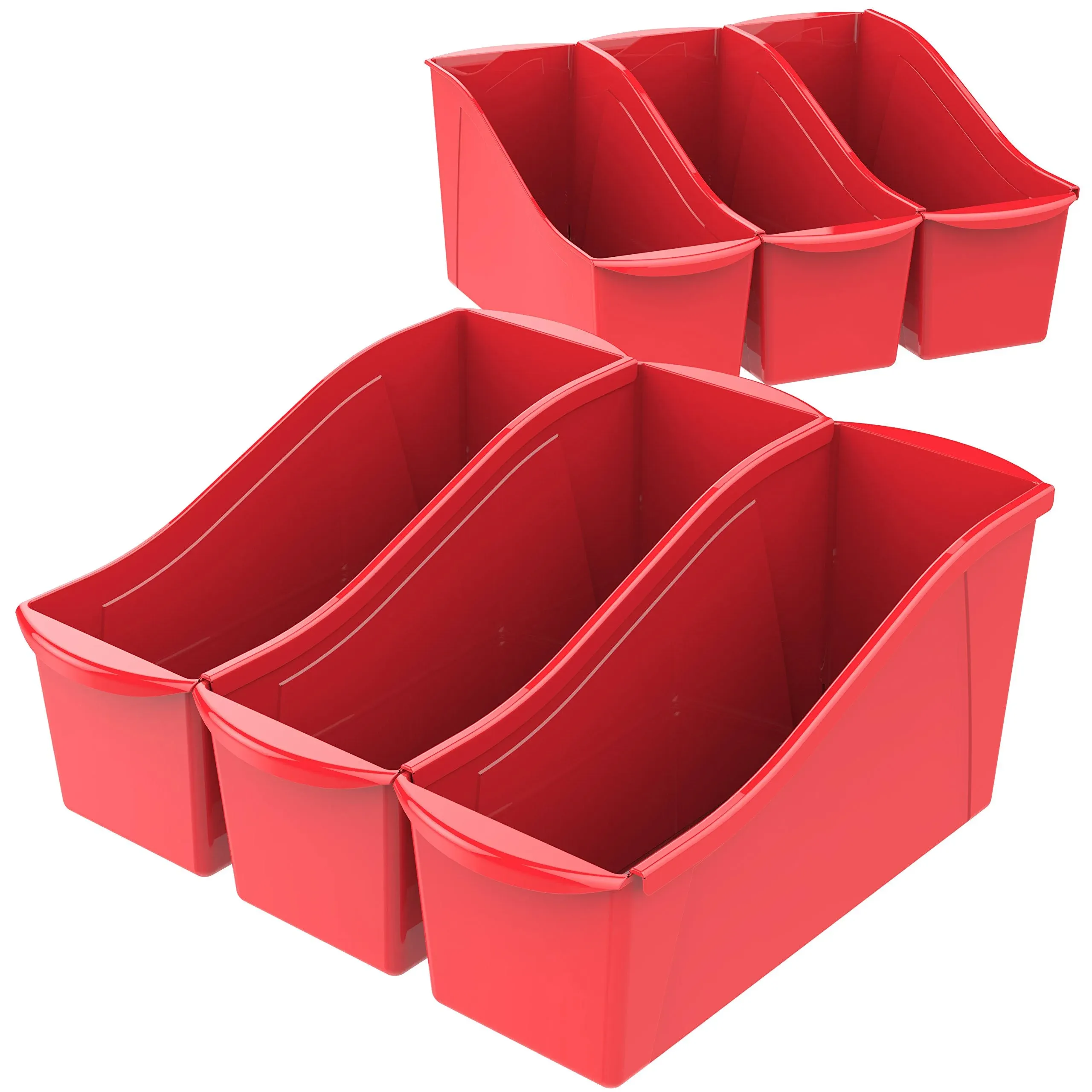 Storex Large Book Bin, Interlocking Plastic Organizer for Home, Office and Classroom, Red, 6-Pack (71102A06C)