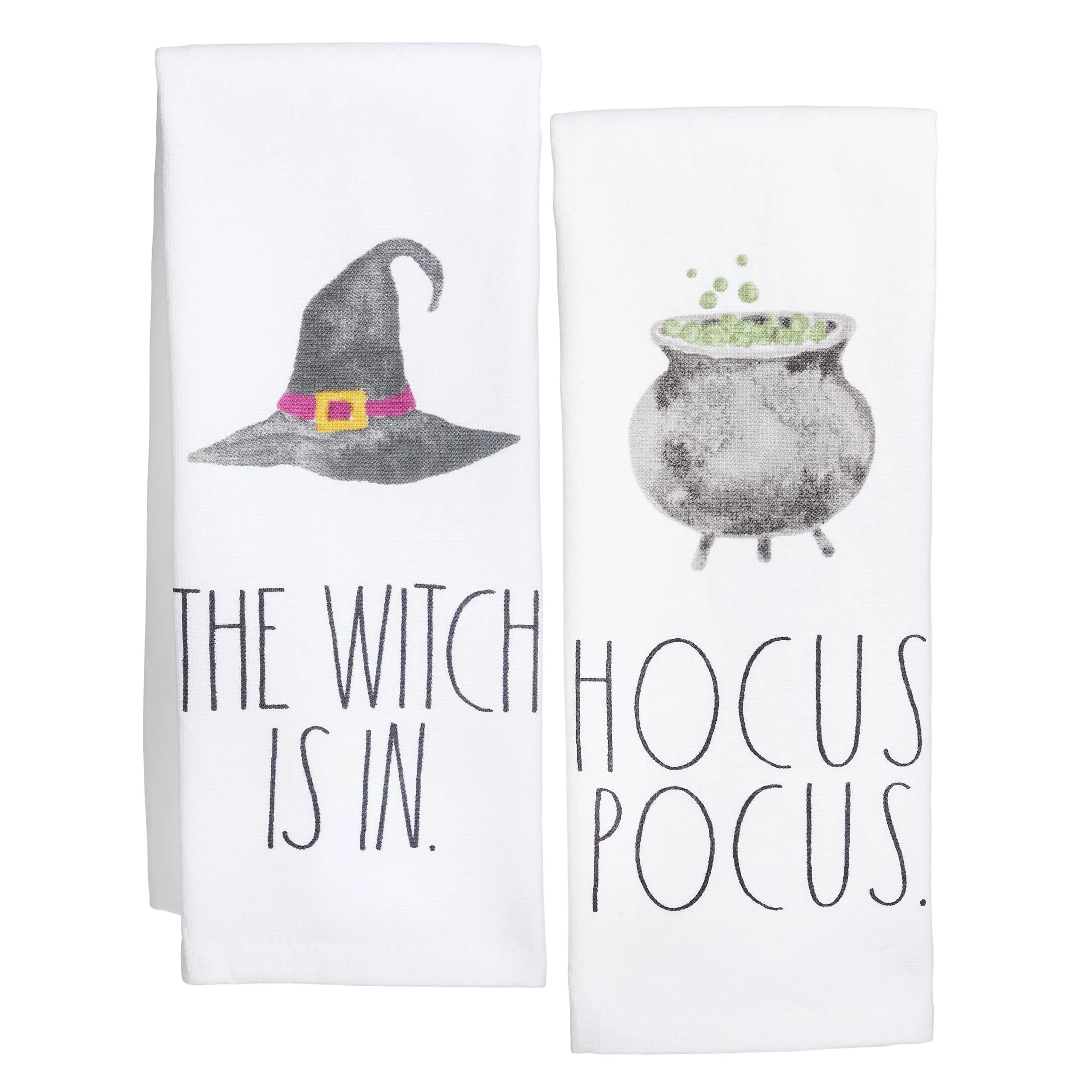 Rae Dunn Hocus Pocus The Witch Is In Black White Cotton Hand Towels BARWARE (2)