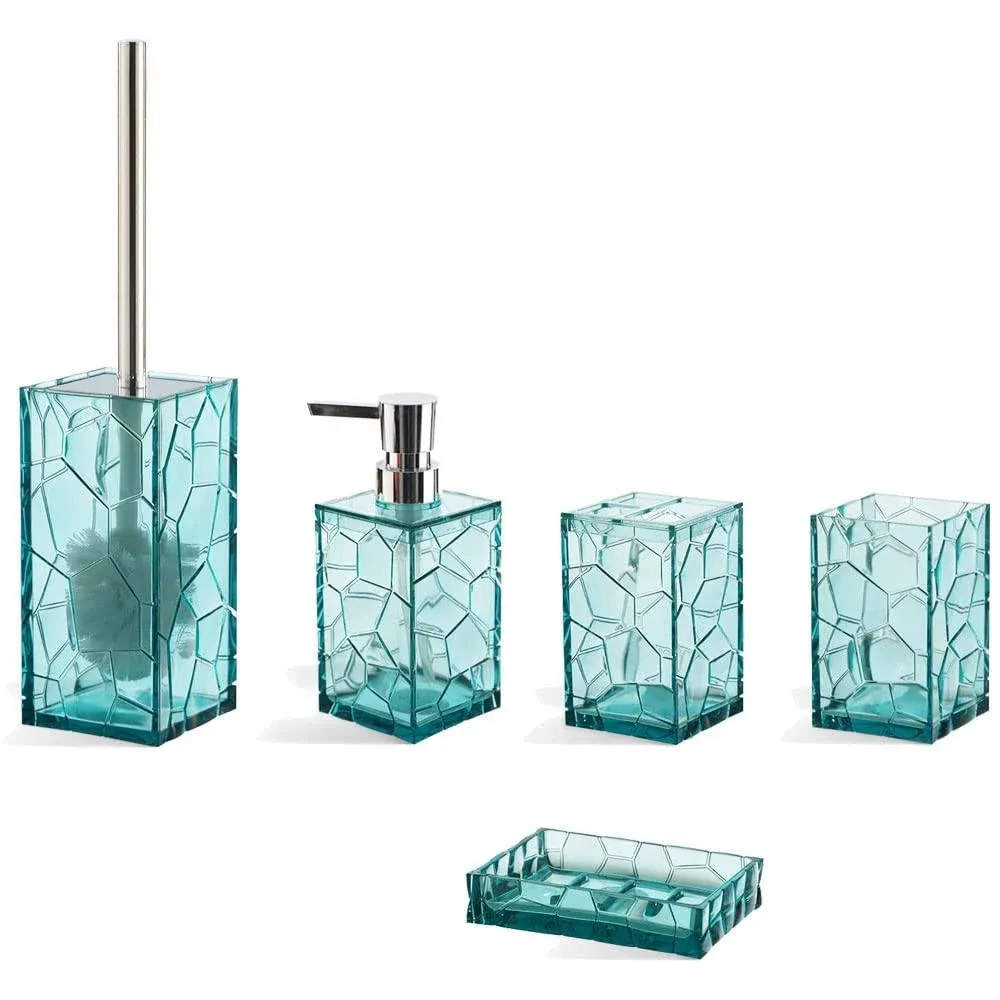 Teal Acrylic Bathroom Accessory Set, 5 Pcs Bathroom Accessories Set with Lotion 