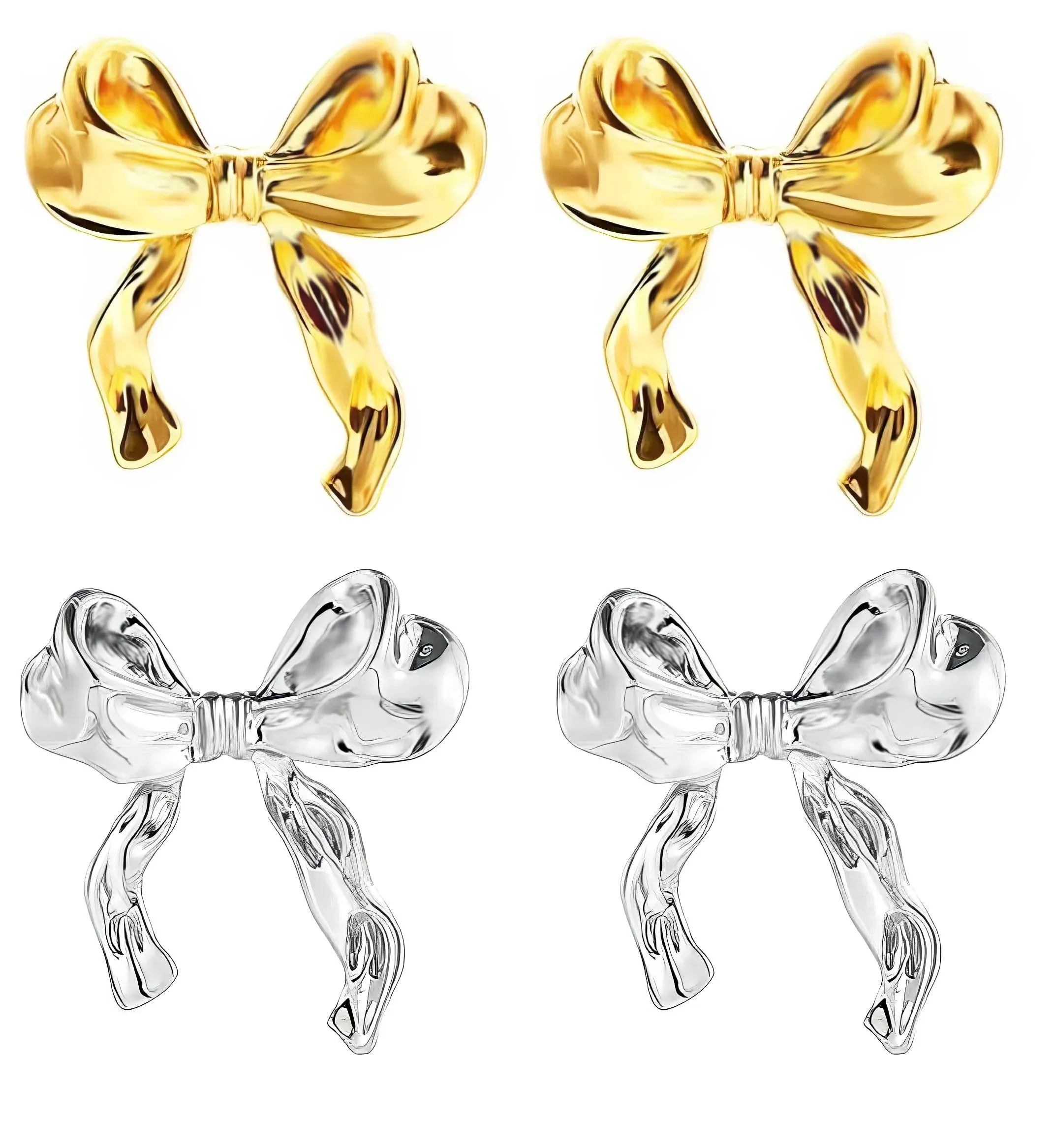 2pcs Bow Earrings for Women Girls Flower Ribbon Bow Stud Earrings Gift