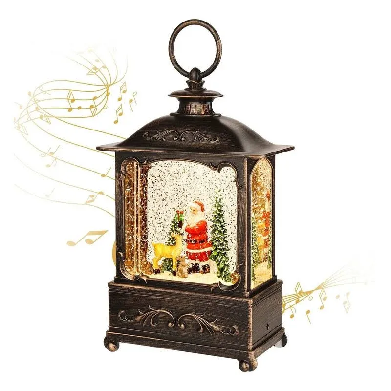 Kampgo Christmas Lantern Lit Christmas Snow Globe Lantern-with USB+ Music ...