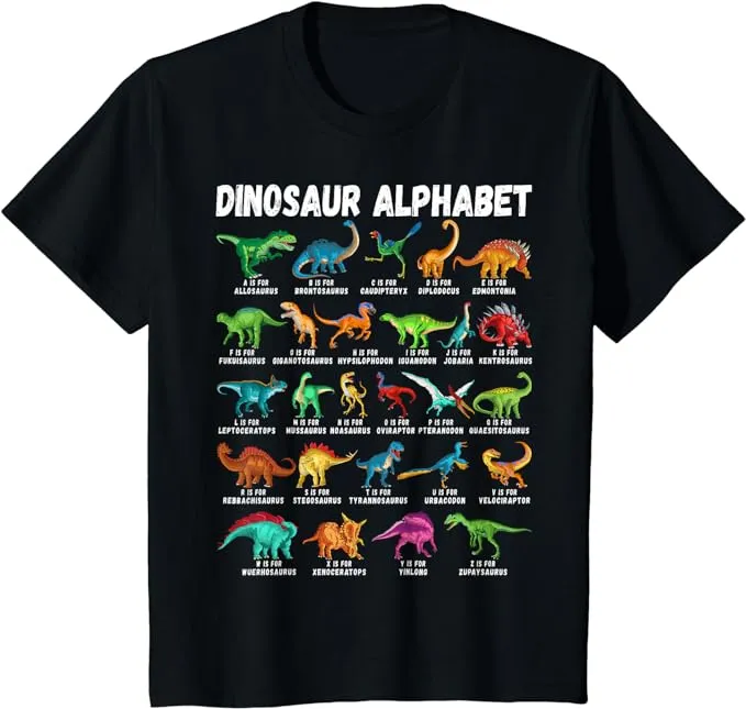 Types Of Dinosaurs Alphabet A-Z ABC Dino Identification T-Shirt