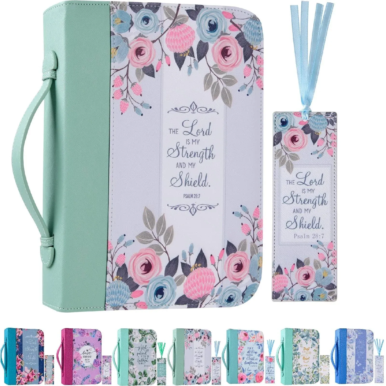 Bible Cover Case for Women with a Matched Bookmark Floral PU Leather Bible Cover