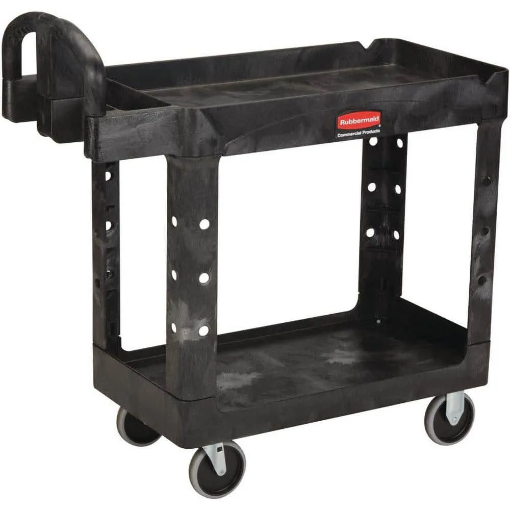 Rubbermaid 452088BK Heavy-Duty Utility Cart, Two-Shelf, 25-1/4w x 44d x 39h, Bla