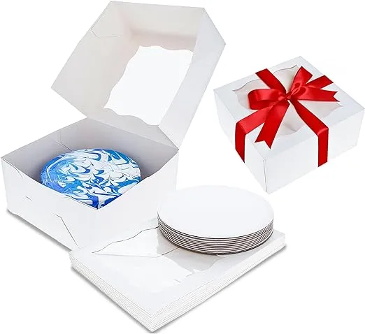 Spec101 Square Cake Boxes with Window - 10pk White Cake Boxes 10x10x5 Inch