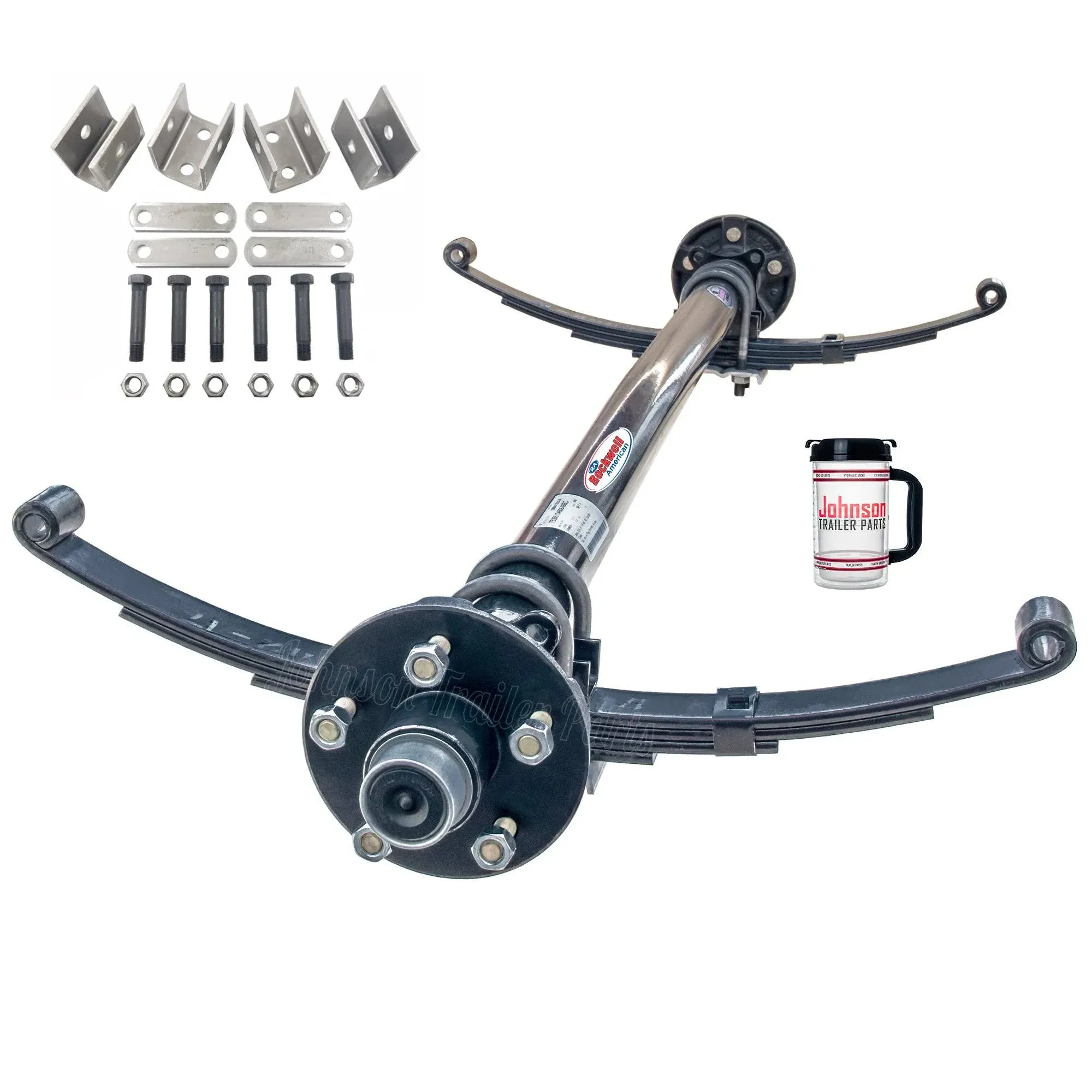 Rockwell American 3,500 lb Idler Trailer Axle Running Gear (Idler Axle W/Hubs, Bearings, Lugs & Nuts, Springs, U-Bolt Kit, Hanger kit. (61" Hubface, 46" Spring Center)