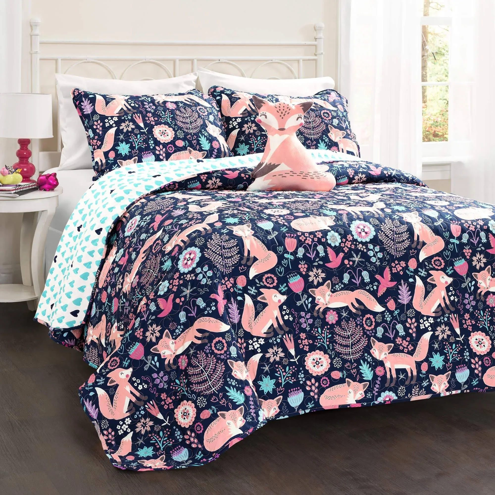 Lush Decor Pixie Fox Quilt Set, Gray, Full/Queen