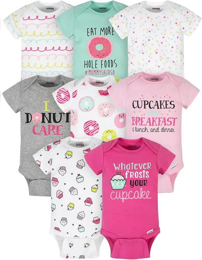 Onesies Brand Baby Girl Short Sleeve Onesie Bodysuits 8-Pack Sz 0-3m