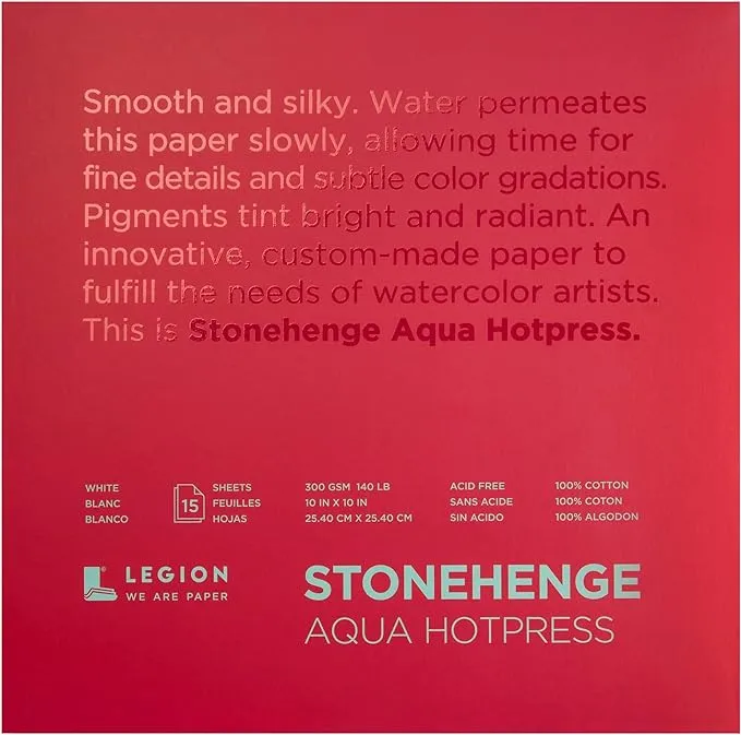 Stonehenge Aqua Block Hotpress Pad 10&#034;X10&#034; 15 Sheets/Pkg-Whi<wbr/>te 140lb SQH140WH