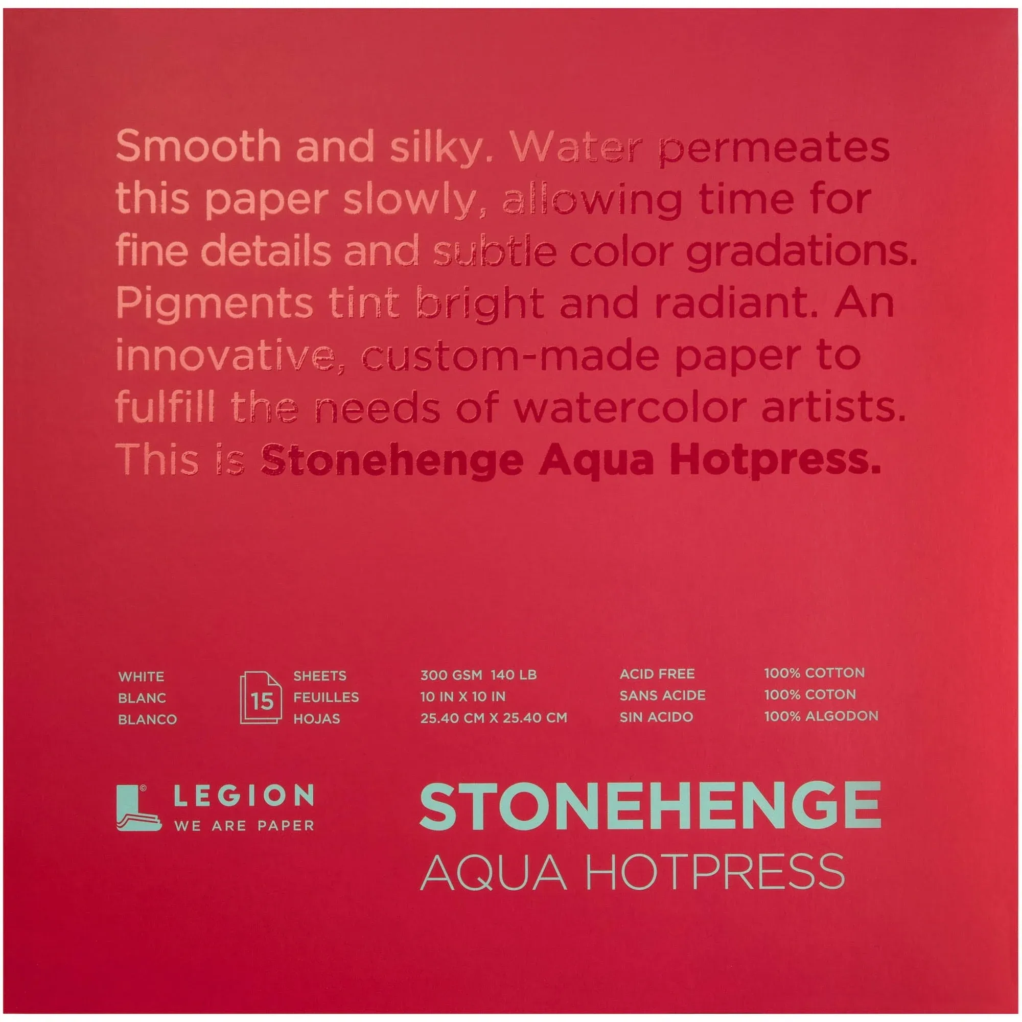 Stonehenge Aqua Block Hotpress Pad 10inx10in 15 Sheets/Pkg-White 140lb