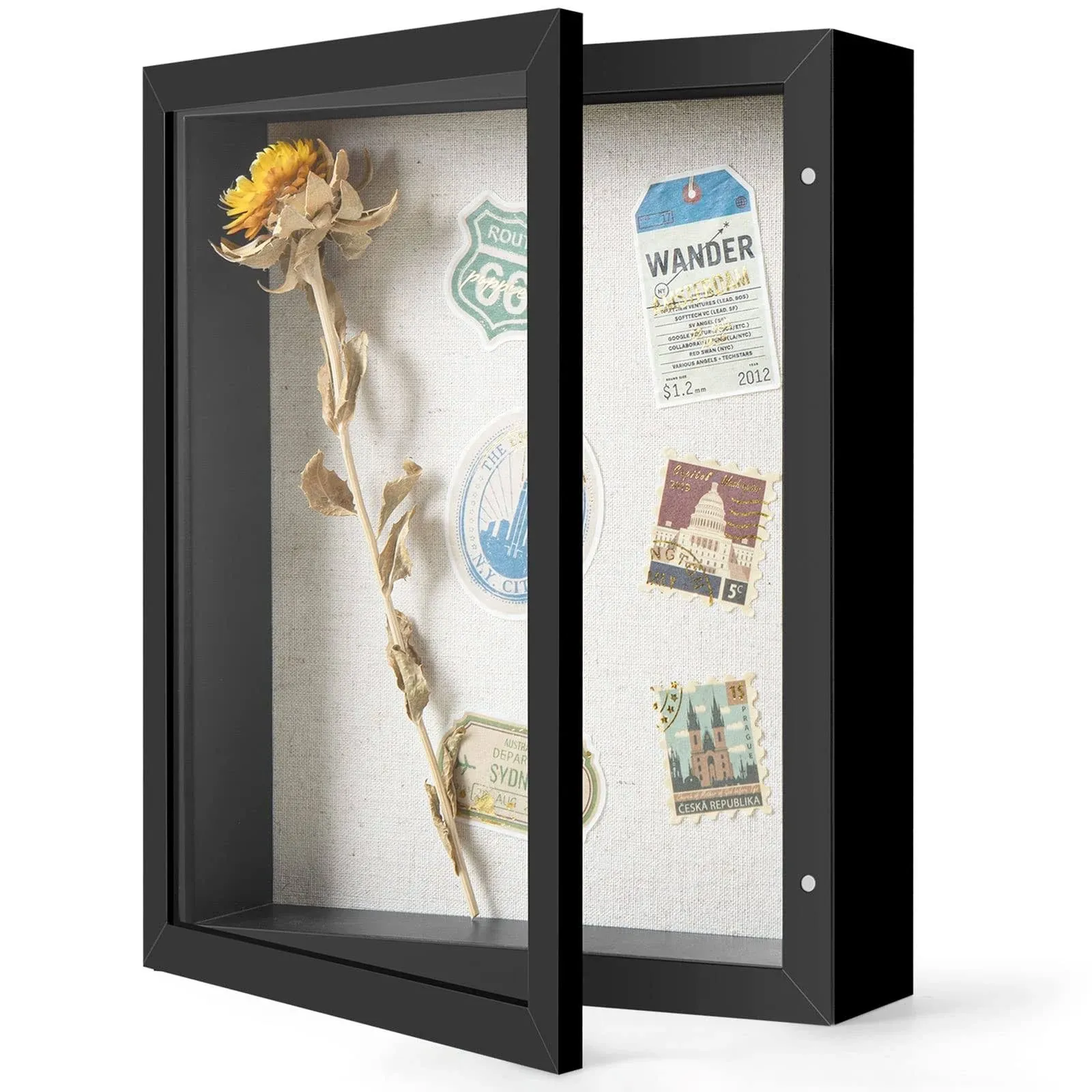 Califortree 8x10 Shadow Box Frame with Linen Back - Sturdy Memory Display Case of Flower, Pictures, Medals and More, Black