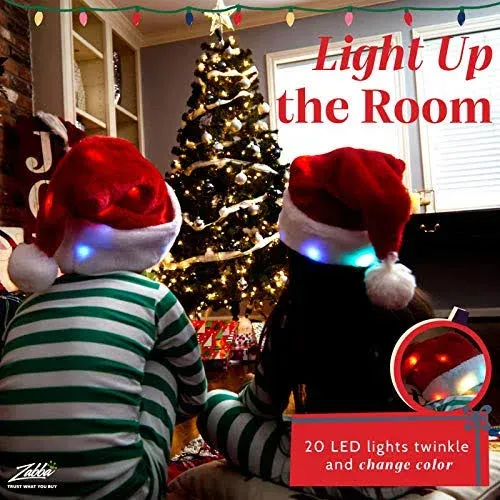 Plush Santa Hat - Light Up, Funny Christmas Hats for Kids & Adults