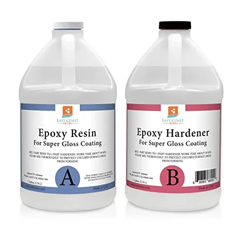 Epoxy Resin 2 Gallon Kit | 1:1 Crystal Clear Resin and Hardener for Super Gloss Coating | for Bars, Tabletop, Art, Jewelry, Casting Molds | Safe for Use on Wood, Metal, Stone, Plastic, Marine Sealer