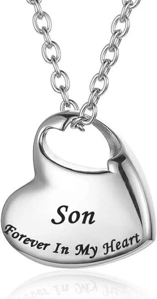 Stainless Steel Forever In My Heart Carved Memorial Urn Necklace