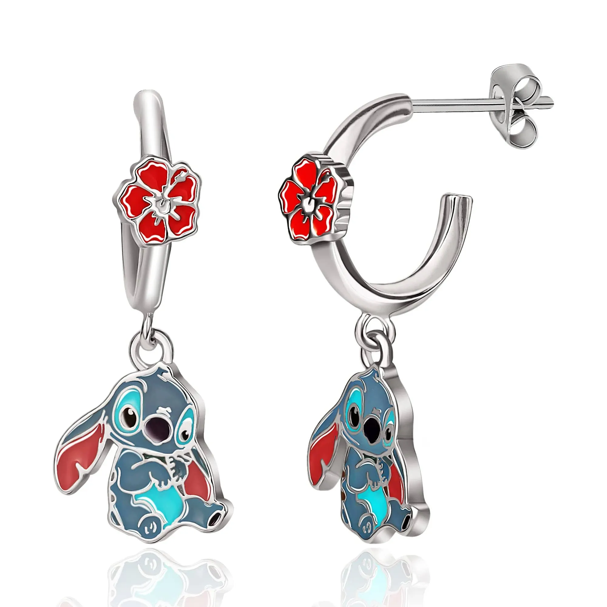 Disney Girls Lilo & Stitch Hoop Earrings with Dangle Stitch Charm