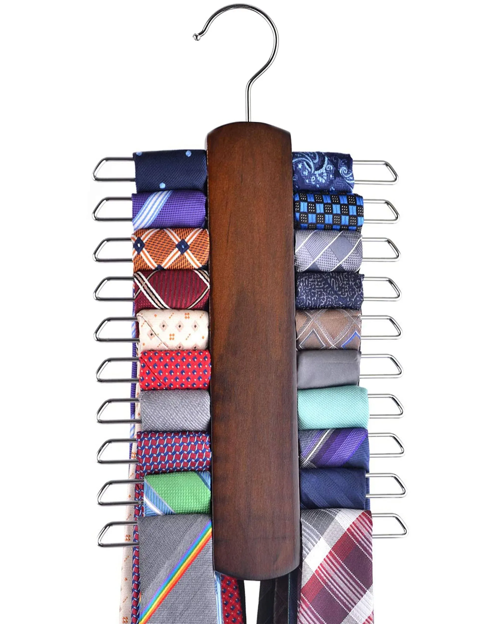 Premium Wooden Necktie And Belt Hanger Walnut Wood Center Organizer And Storage 