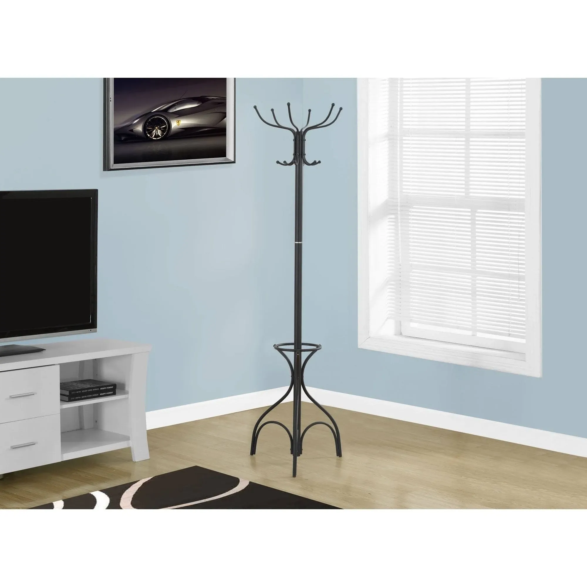 Monarch Coat Rack - 70"H / Black Metal with An Umbrella Holder