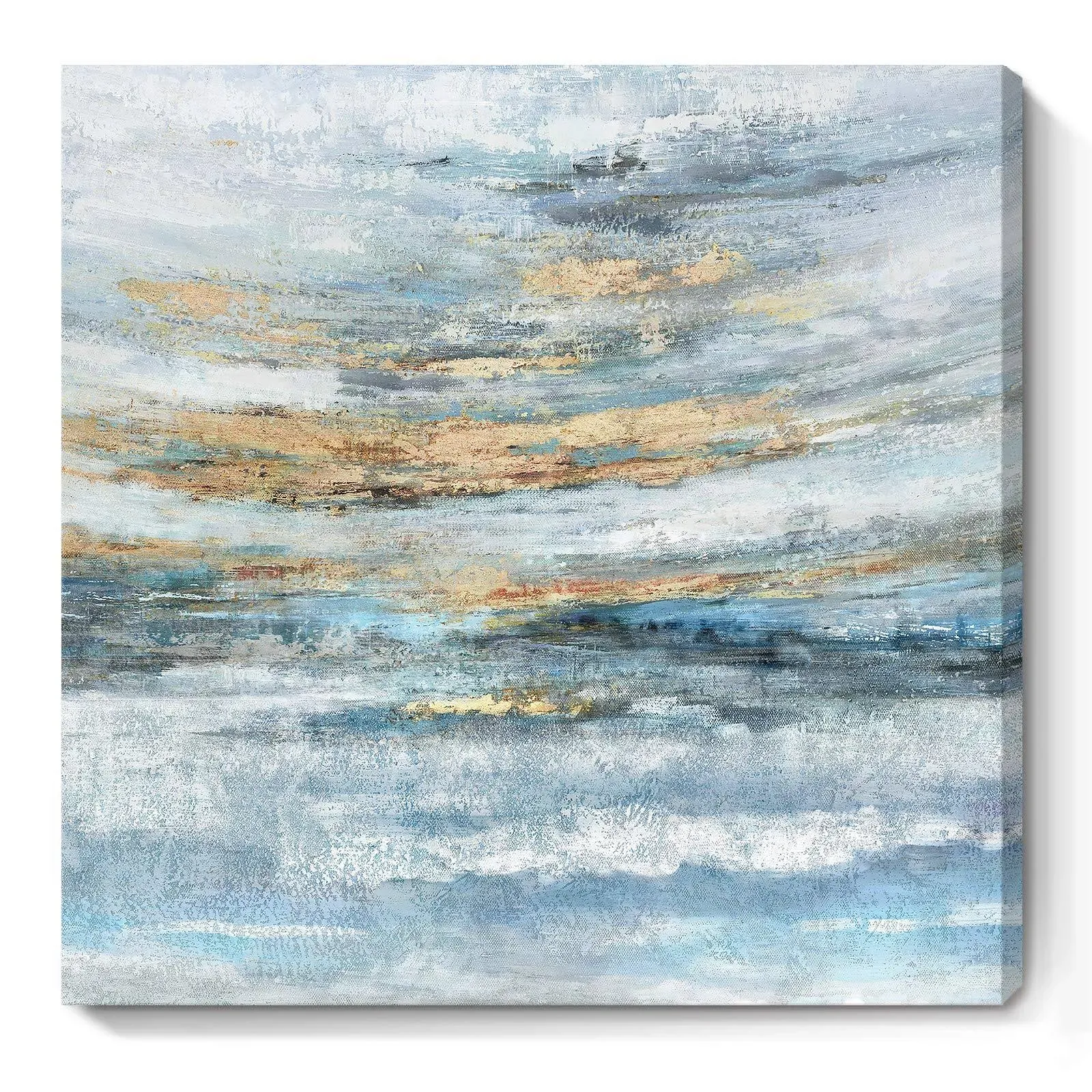 Bathroom Wall Art Abstract Canvas Art Print Framed Modern Blue Ocean Picture Small Coastal Sunset & Sunrise Artwork for Sea Lake Themed Home Bedroom