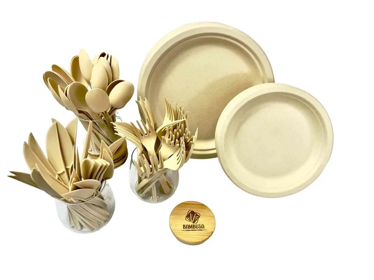 Bambusa Eco Party Box Set Paper Plates Heavy Duty,Paper Plates Set,Dinner Plates ...