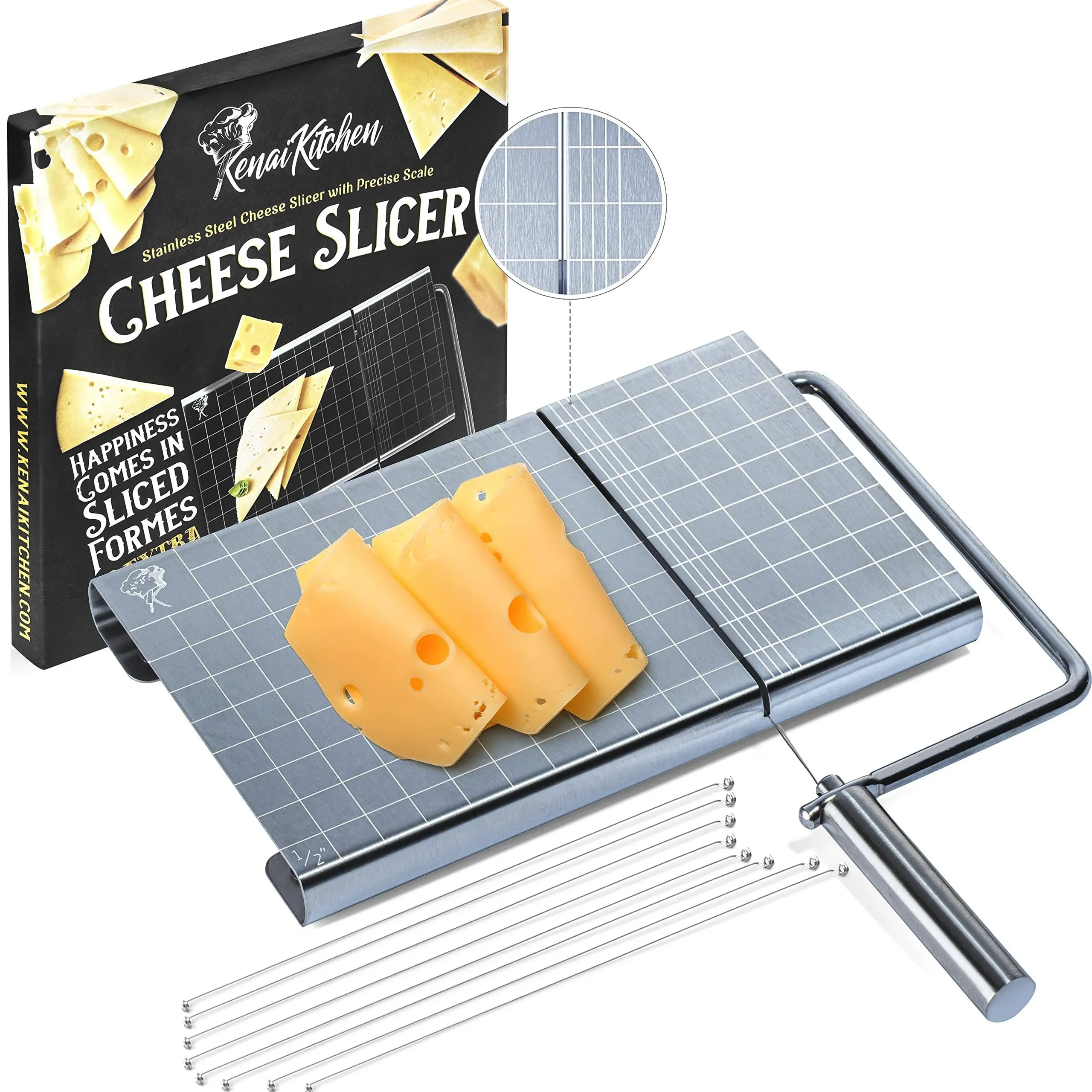 Kenai Kitchen Cheese Slicers with Wire - Cheese Slicers for Block Cheese Incl 8 ...