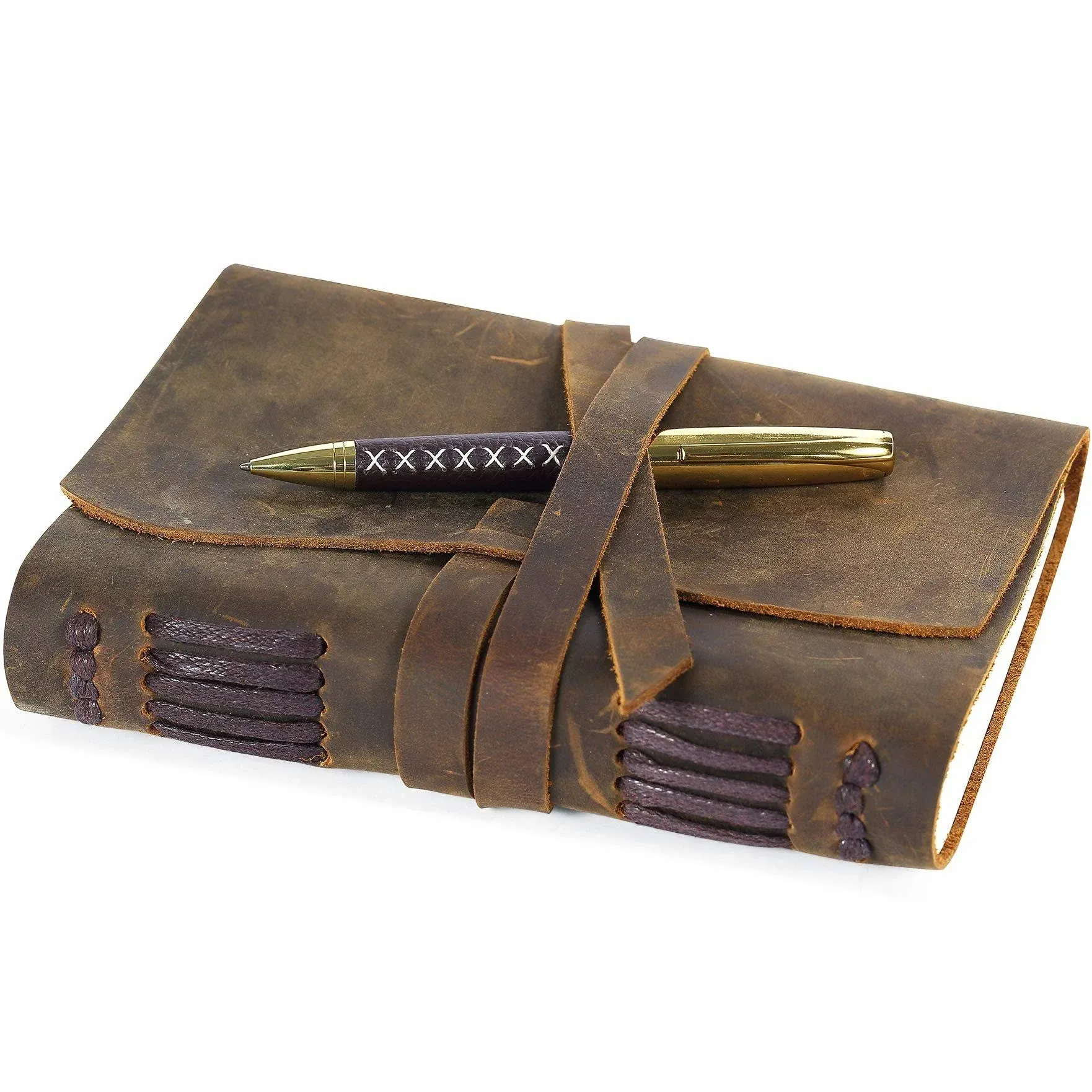 Leather Bound Journal for Men and Women, Handmade Gift Set with Antique 